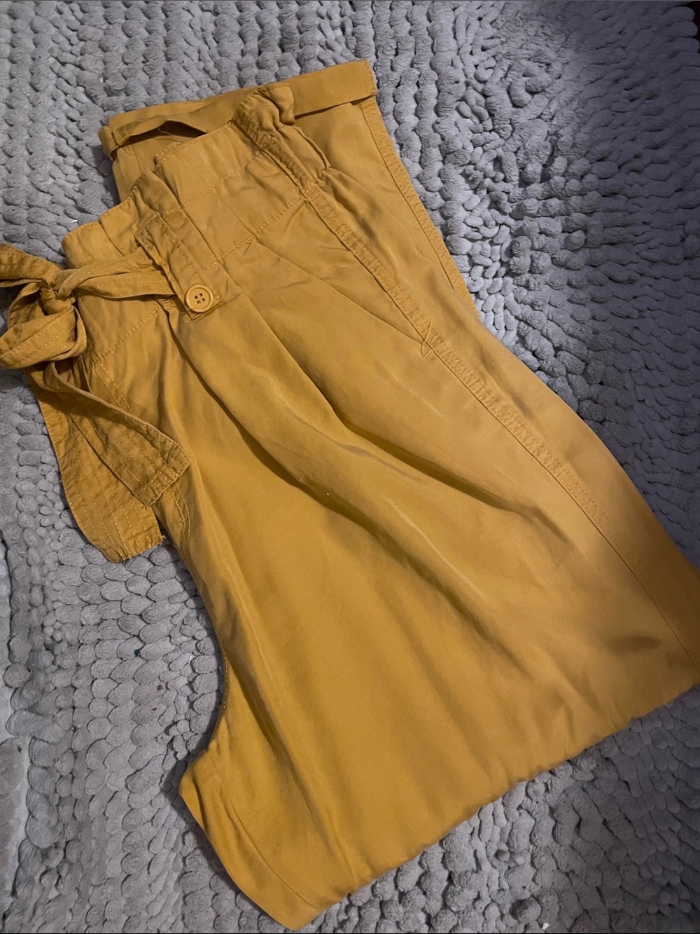 High-Rise Mustard Paperbag Waist Pants